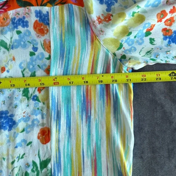 JOHN MARK Patchwork Floral Print Roll Tab Sleeves Tunic Shirt Size M Boho RARE - Picture 11 of 16